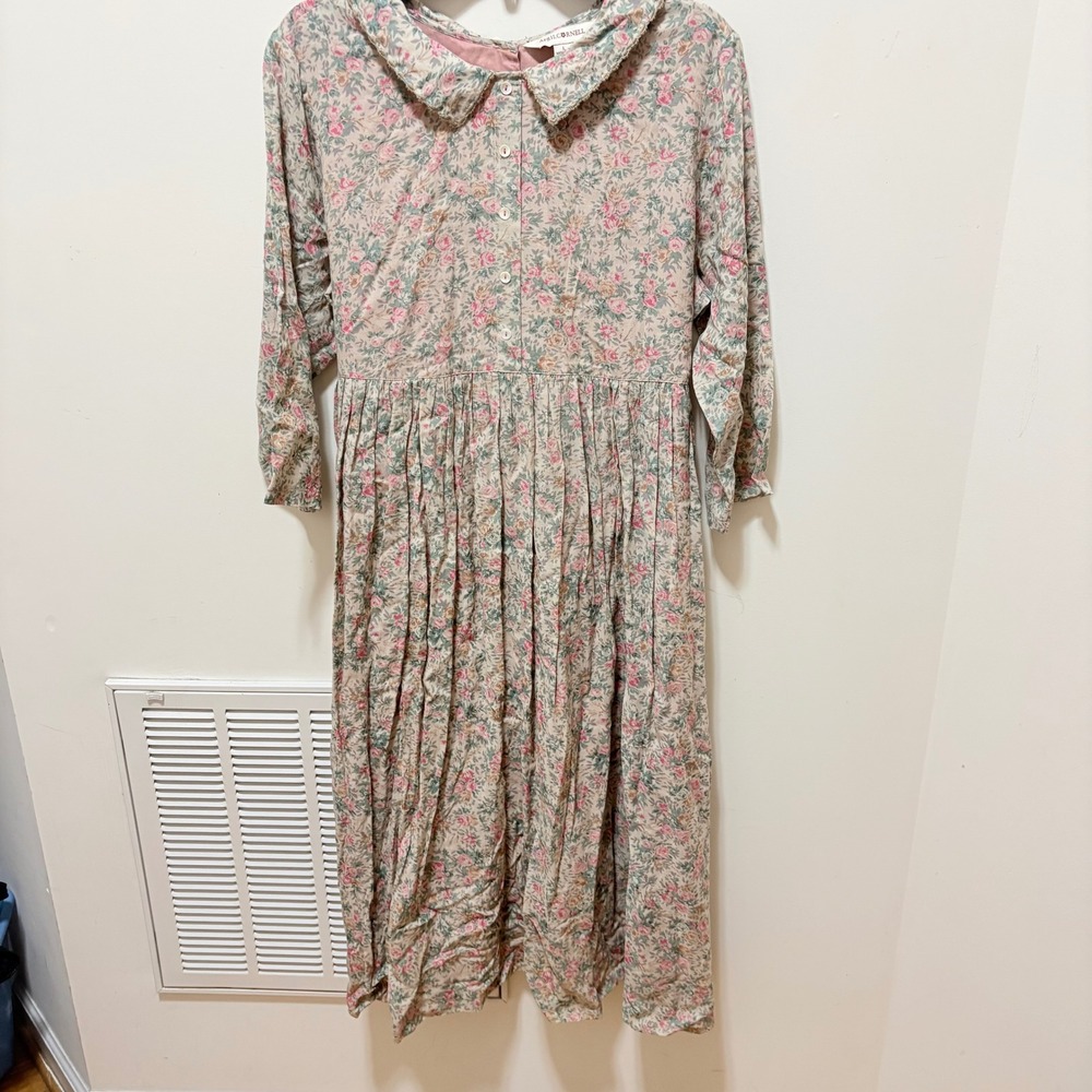 April Cornell Floral Cottagecore Midi Dress Women Pink Large Peter Pan Collar